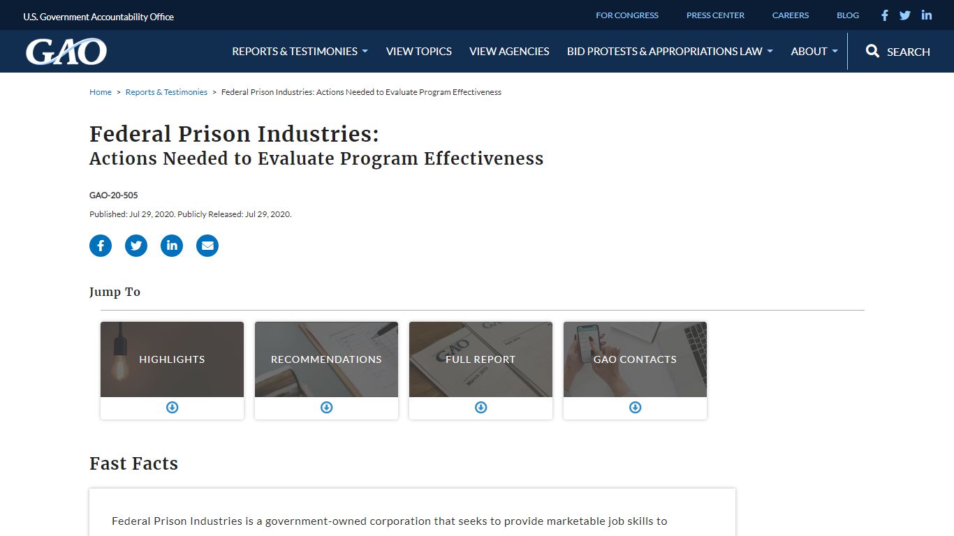 Federal Prison Industries: Actions Needed to Evaluate Program ...